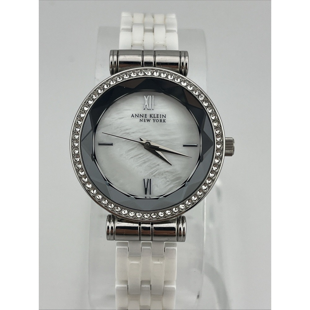 Anne Klein Watch‎ Crystal Accented Silver Tone MOP Dial 12/2317 New Battery